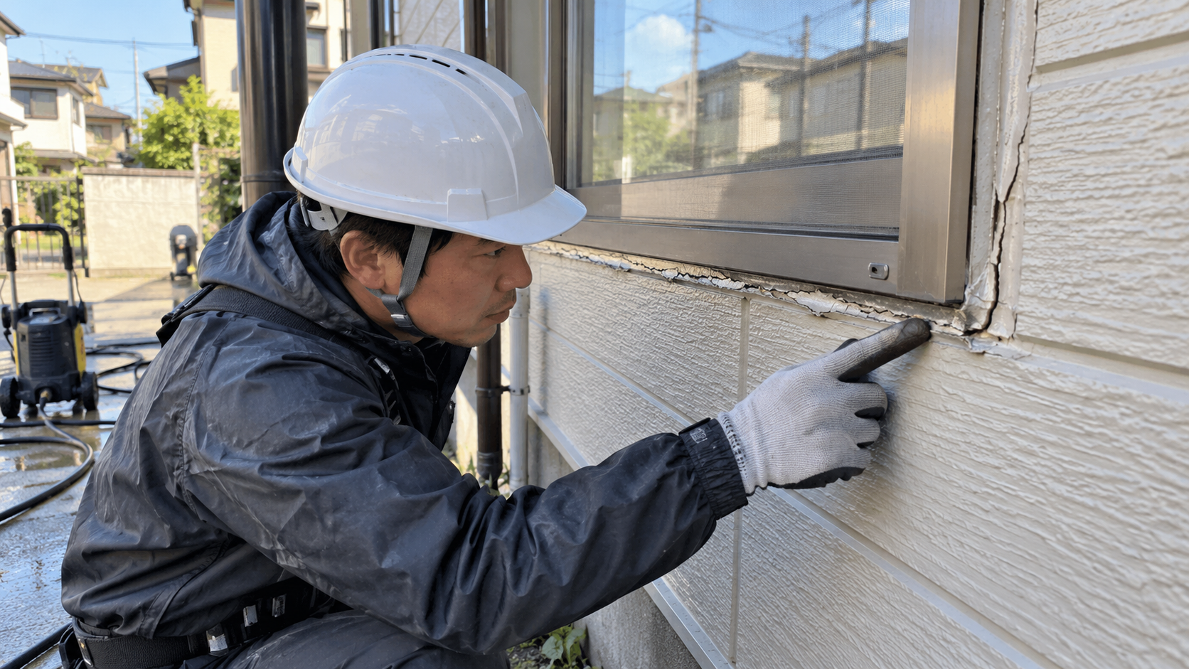 シーリングの傷みも見逃さない。洗浄と一緒に住まいを点検